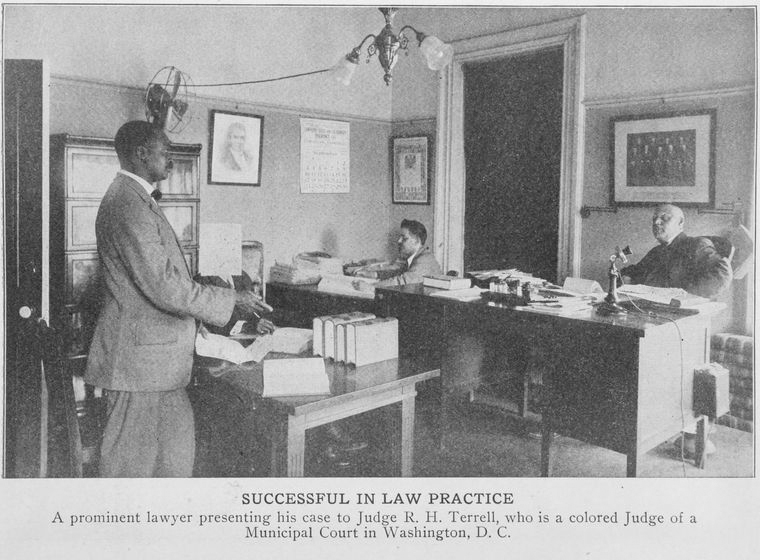 Successful in law practice; A prominent lawyer presenting his case to