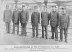 Representatives of the overground railroad; Here are lined up in their uniforms some of the brightest Parlor Car porters of the Chicago and Northwestern Railroad.