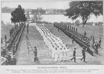 Co-educational drill; The march to dinner on Anniversary Day of students at the Hampton Normal and Agricultural Institute; The boys are lined up and the girls march through between the ranks.