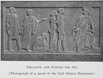 Equality and justice for all; [Photograph of a panel of the Carl Schurz Monument.]