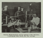 Marie Sklodowska-Curie and her husband in their laboratory. A photograph taken shortly before their marriage