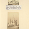 The Western end of the Kremlin - Moscow, showing the Tower of Ivan the Great on the extreme right, one of the corner towers in the foreground, the Imperial Palace back and to the right of it, and the Imperial Treasury on the extreme left. Around and inside the walls are the Kremlin gardens under which runs the Moscow River; Moscow, June 3, 1886. St. Basil Cathedral Church which Ivan the Terrible had built.