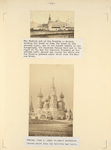 The Western end of the Kremlin - Moscow, showing the Tower of Ivan the Great on the extreme right, one of the corner towers in the foreground, the Imperial Palace back and to the right of it, and the Imperial Treasury on the extreme left. Around and inside the walls are the Kremlin gardens under which runs the Moscow River; Moscow, June 3, 1886. St. Basil Cathedral Church which Ivan the Terrible had built.