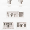 Debut. a, b. Kapitäl des Portikus; c. Façade; d, e. Durchschnit nach der Laenge und Breite.