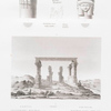 Gartass. Freistehendes Monument auf dem linken Nil-Ufer. A. Grundriss; B. Ansicht des Monuments und der Umgebung; C.D. Kapitäler; E. Sculptur und Inschriften auf den Säulen.