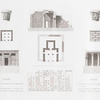 Tefah. A. Grundriss und B. Durchschnitt des Monuments nach Süden; C. Grundriss, D. Durchschnitt, E. Façade und F. Theile des nach Norden gelegenen Monuments.