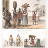 Le collier de fer, châtiment des fugitifs [above]; Nègres en commission, par un temps de pluie; Transport de tuiles [below].