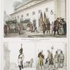 Vivres portés aux prisonniers, la veille de la Pentecôte [above]; Garde d'honneur de l'empereur; Costume des archers [below].