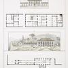 Plans et élévation de deux grandes maisons: l'une de ville et l'autre de campagne.