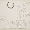 Decorative metalwork hinges, pulls, key, and keyplate.