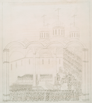 Vnutrnnost' Uspenskago sobora. Mitropolit Efrem pomazuet sviashchennym mirom Mikhaila Fedorovicha, venets derzhit diadia Tsaria Ivan Nikitich Romanov, skiptr-kniaz' DmitriiTimofeevich Trubetskoi, derzhavu-kniaz' Dmitrii Mikhailovich Pozharskii