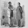 Illustration depicting a conversation between two men, one enslaved