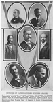 Officers of the National Negro Business League; 1. S. Laing Williams, Compiler, Chicago; 2. Gilbert C. Harris, Treasurer, Boston, Mass.; 3. Cyrus Field Adams, Transportation agent; 4. F. H. Gilbert, Registrar, Brooklyn; 5. William H. Davis, Official stenographer, Washington; 6. R. C. Houston, Assistant registrar, Fort Worth, Tex.; 7. Emmett J. Scott, Corresponding secretary.