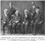 Secretaries of the Freedmen's Aid Society, 1866-1912; Standing : W. P. Thirkield and M. C. B. Mason; Seated: J. C. Hartzel, J. M. Walden, R. S. Rust, and J. W. Hamilton.