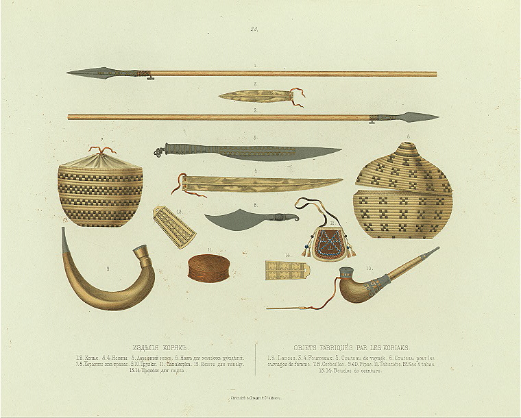 Izdeliia koriak iz morzhovoi kosti; illustration of tools