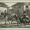 Un portefaix transportan des sacs de farine, en hiver.