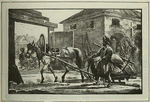 Un portefaix transportan des sacs de farine, en hiver.