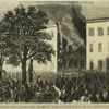 Scene in Thirty-second Street between Sixth and Seventh Avenues; Negro hanged by the mob and houses burned, July 15