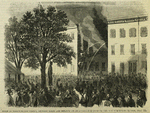 Scene in Thirty-second Street between Sixth and Seventh Avenues; Negro hanged by the mob and houses burned, July 15