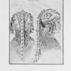 Coiffure type de femme sonraï du pays de Gao (Niger) ; Fig. 1 Partie superieure de la tete ; Fig. 2 Coiffure vue de dos ; Fig. 3 Profil.