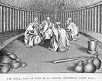 Les vieux, dans le fond de la cabane, deliberent entre eux...
