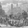 Scene in the principal square of Savannah, Georgia, on arrival of the news of the occupation of Tybee Island, mouth of the Savannah River by the national forces ; Indiscriminate flight of inhabitants to the interior