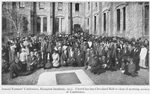 Annual Farmers' Conference, Hampton Institute, 1912. Crowd leaving Cleveland Hall at close of morning session of Conference.