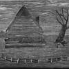 View of a cabin and a tree surrounded by a fence