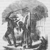 White man whipping a black woman tied to a pole