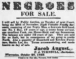 Slave sale notice, "Negroes for sale..." signed Jacob August