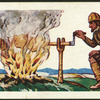 Boucanier cuisant de la viande sur un boucan.