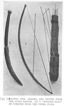 (1) Batwa bow, arrows, quiver from the Juapa region. ; (2) A wooden club or cleaver from the Upper Juapa.