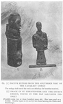 (1) Native fetish from the Southern part of the Cataract Congo [the strings tied round the neck are offerings for benefits received.] ; (2) Image of St. Christopher and the infant Christ, found in San Salvador District [possibly some two or three hundred years old.  Has been used as a fetish.]  Similiar types to (1) and (2) are found among the Kioko and Bashilange.