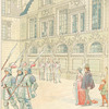 Louis XI sortant de la messe, traverse la cour du chateau du plessis-lès-tours, prêcédé de la garde écossaise