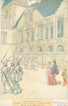 Louis XI sortant de la messe, traverse la cour du chateau du plessis-lès-tours, prêcédé de la garde écossaise
