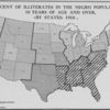 Per cent of illiterates in the Negro population; 10 years of age and over, by States; 1910.