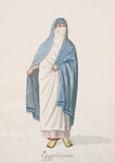 Egyptienne. A veiled peasant woman, her head and shouders covered by a blue-plaid shawl. [85]