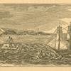 View of fugitive slave Thomas H. Jones, escaping on a raft from the brig ship Bell offshore from New York City