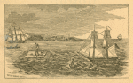 View of fugitive slave Thomas H. Jones, escaping on a raft from the brig ship Bell offshore from New York City