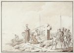 Europeans kneeling before cross