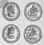 Seuerus pius aug pmtrpxi; indulgentia augg incarth; antoninus pius aug; indulgentia augg incarth.