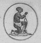 A chained slave in a praying position