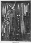 War Implements.  Knives, Scimitars, Bows, Spears and Arrows, War Horn, Canoe Paddle.