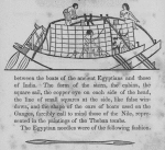 Two boats moored to the bank of the river by ropes and stakes; an Egyptian needle