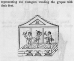 Representation of vintagers treading the grapes with their feet