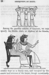 Three men carrying a person; Drawing of a Double chair occupied by the master and mistress of the house