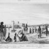 Halte d'une Caravane d'Esclaves au Sennaar. Habitans divers de la Nubie Superieure. 1. Ababde, 2. Arabe Assanyeh, 3. Chaikye, 4. Esclaves noires, 5. Berbere, 6. Sennaariens.