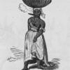 Woman carrying a woven basket on her head, smoking a cigar