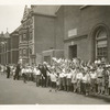 Opening day at the children's entrance of the Hunt's Point Library