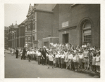Opening day at the children's entrance of the Hunt's Point Library